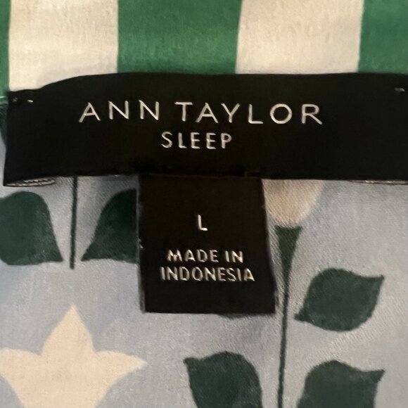 Ann Taylor Sleep Satin Pajama Shorts Set Large Floral Green White Loungewear - Picture 4 of 7